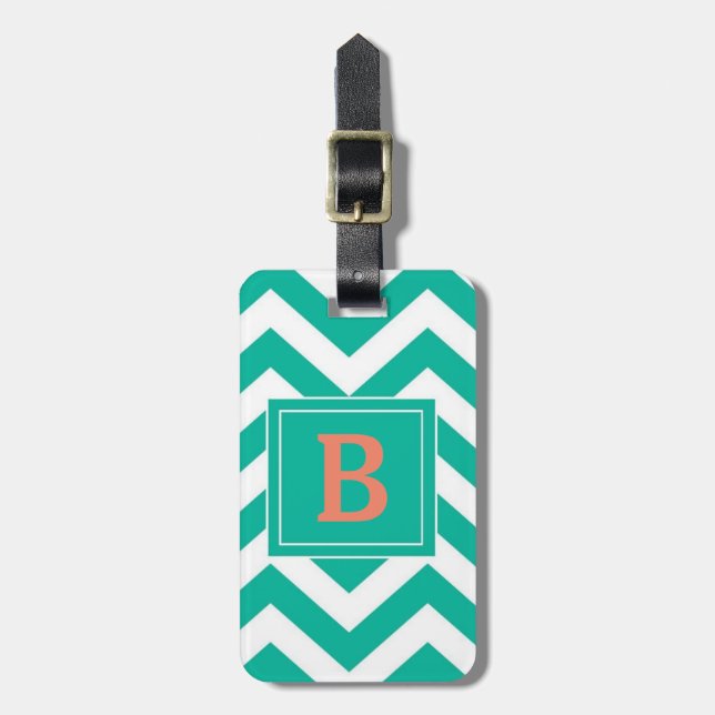Monogramm Aquamariner Zickzack Gepäckanhänger (Vorderseite vertikal)