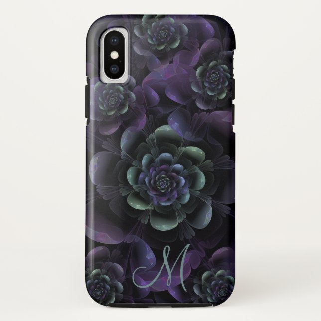 Monogramm-aquamarines lila Lavendel-Schwarzes mit Case-Mate iPhone Hülle (Rückseite)