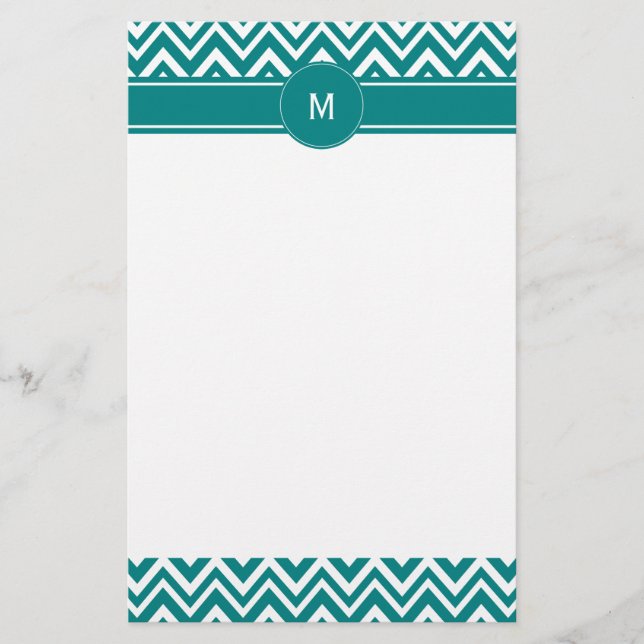 Monogramm Aquamarines und Zickzack Muster Briefpapier (Vorderseite)