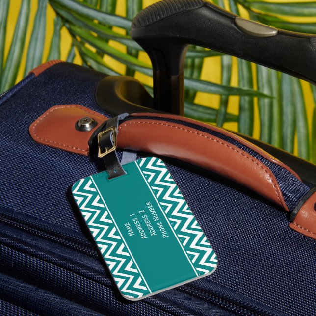 Monogramm Aquamarines und Zickzack Muster Gepäckanhänger (Vorderseite Insitu 1)