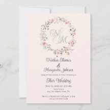 Monogramm Aquarell Blumenkranz Hochzeit