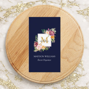 Monogramm Aquarell Farbige Rose Blume Blumenmuster Visitenkarte
