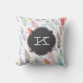 Monogramm-Aquarell-Feder-Muster-Kissen Kissen