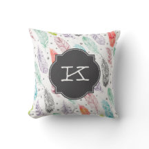 Monogramm-Aquarell-Feder-Muster-Kissen