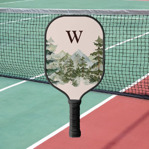 Monogramm Aquarell Kiefernwald & Berg Rustikal Pickleball Schläger