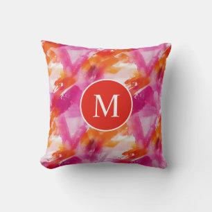 Monogramm Aquarell Rosa Orange Abstrakt Kissen
