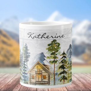 Monogramm-Aquarell-Rustikale-Wald-Berghütte Jumbo-Tasse