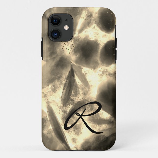Monogramm Aquarell und glühende Blütengoldfarben Case-Mate iPhone Hülle (Rückseite)