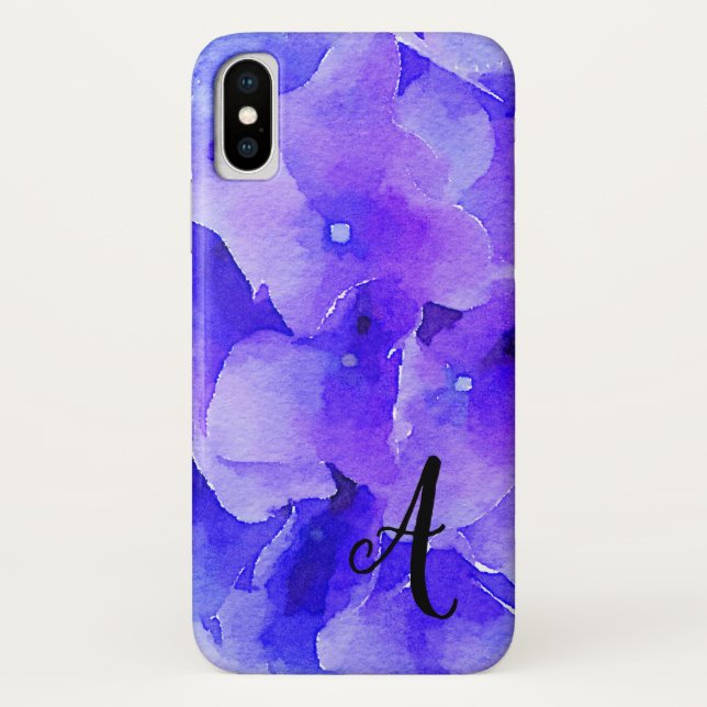 Monogramm Aquarellfarben Blau und Lila Blume Case-Mate iPhone Hülle (Rückseite)