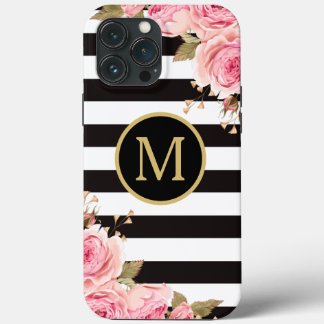 Monogramm: Aquarellfarben, schwarz und weiß Streif Case-Mate iPhone Hülle