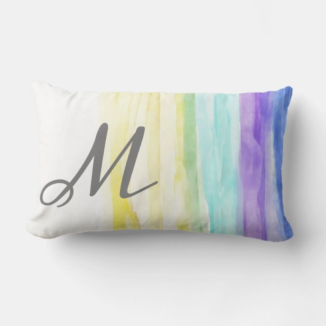 monogramm Aquarellfarbenfarbener Farbanstrich Lendenkissen (Vorderseite)