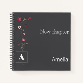 Monogramm Aquarellfarbenflorname Grau Notizbuch