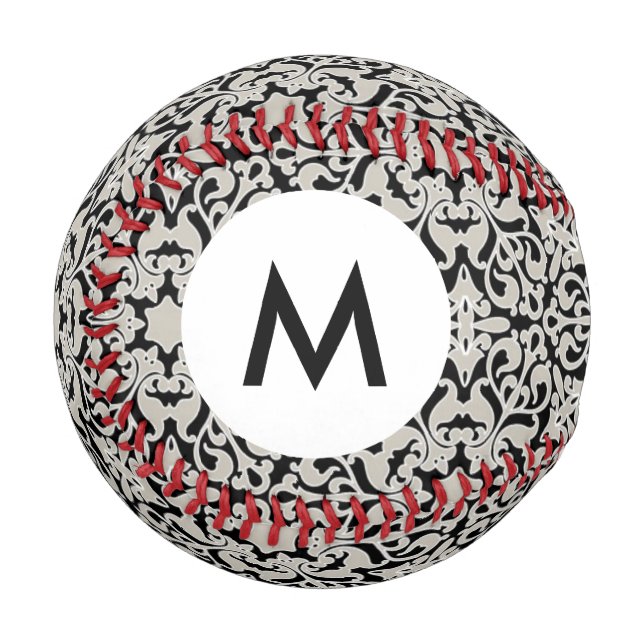Monogramm arabisches Blumenmuster Baseball (Vorderseite Links)