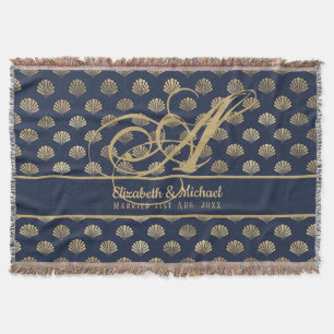 Monogramm ART Deco Navy Blau Goldene Muscheln Neuv Decke