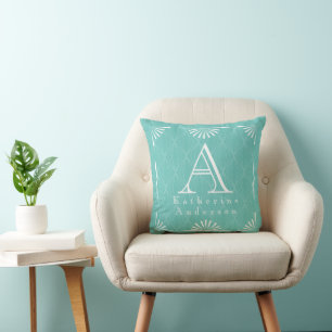 Monogramm Art Deco Türkis Aqua Kissen