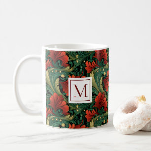 Monogramm Art Noveau Weihnachten Grün Rot Muster Kaffeetasse
