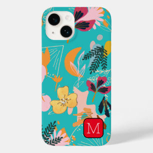 Monogramm Attraktiver Rand Blumenmuster Blau Case-Mate iPhone 14 Hülle