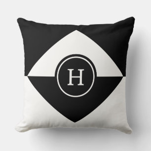 Monogramm auf Abstraktem Schwarz-Weiß-Drehkissen Kissen