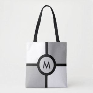Monogramm auf abstraktem Schwarzgrau und Weiß Tasche