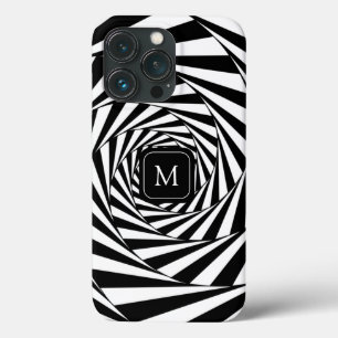 Monogramm auf abstrakter Schwarz-Weiß-Spiralenkuns Case-Mate iPhone Hülle