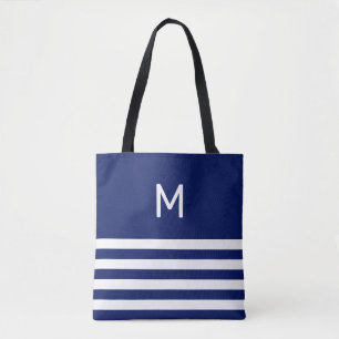 Monogramm auf Blau-Weiß-Gestreift Tasche