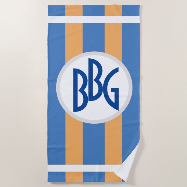 Monogramm auf breiten Streifen des Marineblaus u. Strandtuch (Vorderseite)