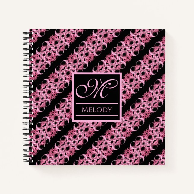 Monogramm auf der rosa und schwarzen Fraktal Notizbuch (Vorderseite)