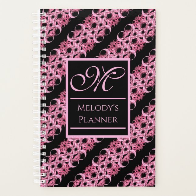 Monogramm auf der rosa und schwarzen Fraktal Planer (Vorderseite)