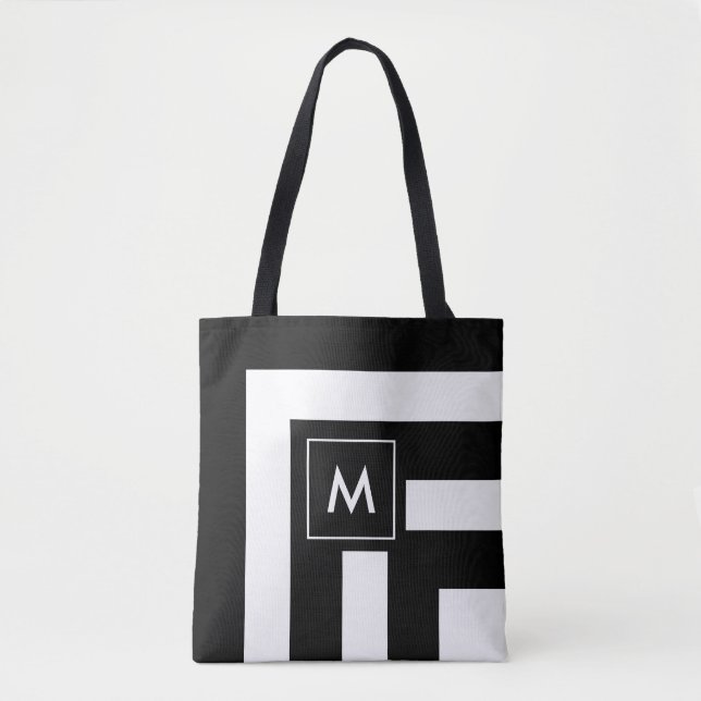Monogramm auf der schwarz-weiß gestreiften Totbeut Tasche (Vorderseite)