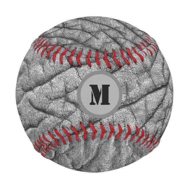 Monogramm auf Elefantenhautmuster personalisiert Baseball (Vorderseite)