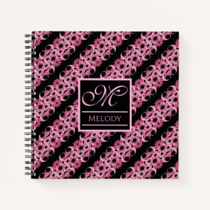 Monogramm auf Fraktal, rosa und schwarz Notizbuch