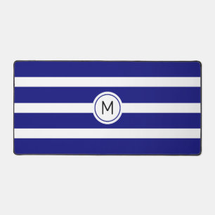 Monogramm auf gestreiftem Blau und Weiß Schreibtischunterlage