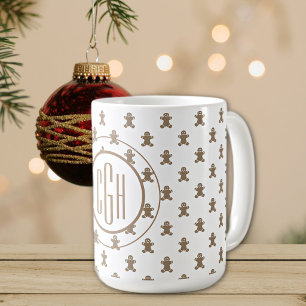 Monogramm auf Gingerbread Man Pattern 15oz Kaffeetasse