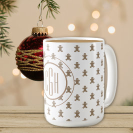 Monogramm auf Gingerbread Man Pattern 15oz Kaffeetasse