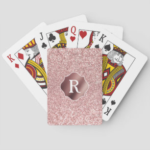 Monogramm auf glattem Roségold-Abzeichen und Glitt Spielkarten