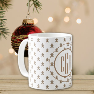 Monogramm auf Lebkuchenmann-Muster 11oz Kaffeetasse