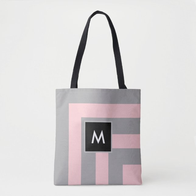Monogramm auf leicht grau und rosa Streifen Tasche (Vorderseite)