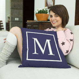 Monogramm auf Marine Blau anpassen Kissen