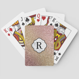 Monogramm auf Marmoremblem, Gold- und Roségold-Gli Spielkarten