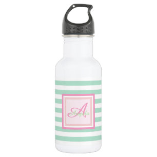 Monogramm auf mintgrünen Streifen - Personalisiert Edelstahlflasche