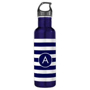 Monogramm auf navyblau und weiß gestreift edelstahlflasche