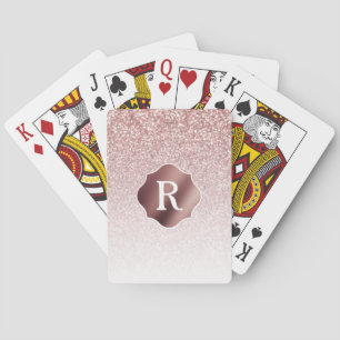 Monogramm auf Roségold-Glitter-Weiß-Ombre Spielkarten