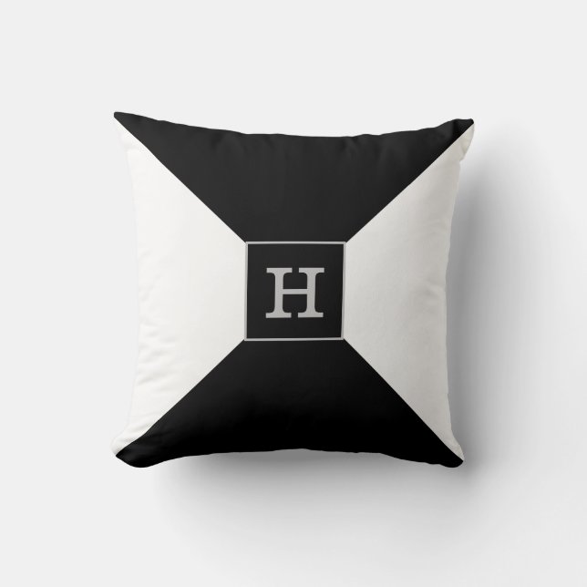 Monogramm auf Schwarz und Weiß Kissen (Vorderseite)
