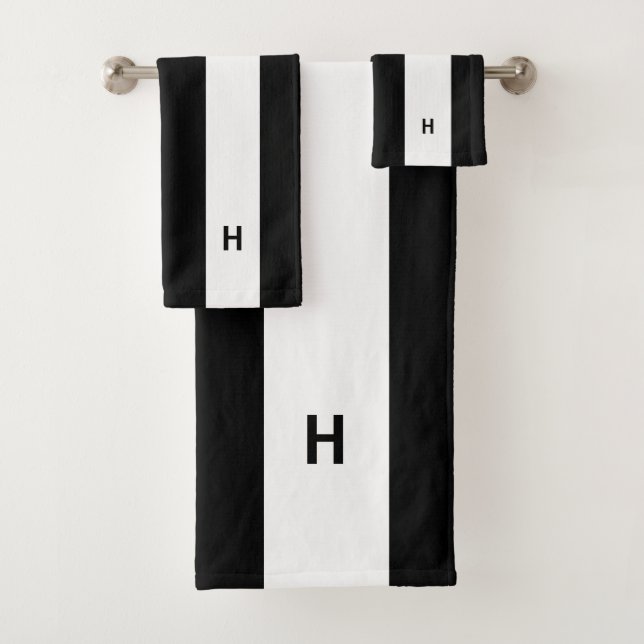 Monogramm auf schwarz-weiß gestreift badhandtuch set (Insitu)