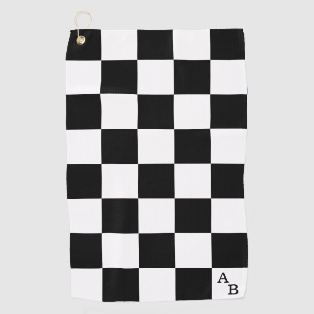 Monogramm auf schwarz-weiß kariertes Muster Golfhandtuch (Vorderseite)