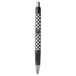 Monogramm auf Schwarz-Weiß-Schachbrettmuster Kugelschreiber