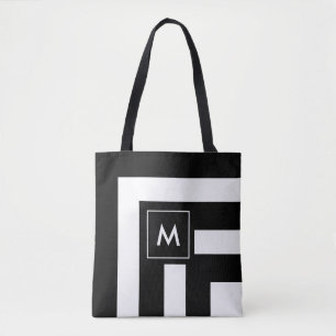 Monogramm auf schwarzer und weißer gestreifter Tot Tasche