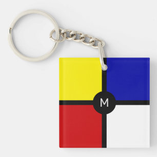 Monogramm auf stilvoller, von Mondrian inspirierte Schlüsselanhänger