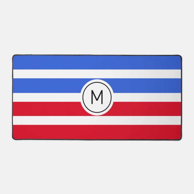 Monogramm auf Streifen Blau, Rot und Weiß Schreibtischunterlage (Vorderseite)