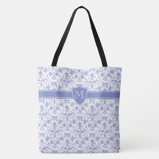 Monogramm auf stylisches Periwinkle Blue Ogee Must Tasche (Rückseite)